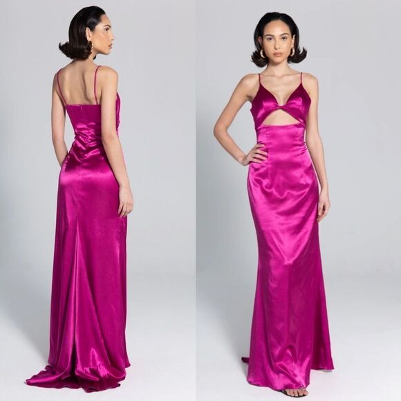 NWT Yaura Revolve Torera Satin Twist Cut Out Maxi Gown Dress Purple UK 12 US 8 - Picture 2 of 6